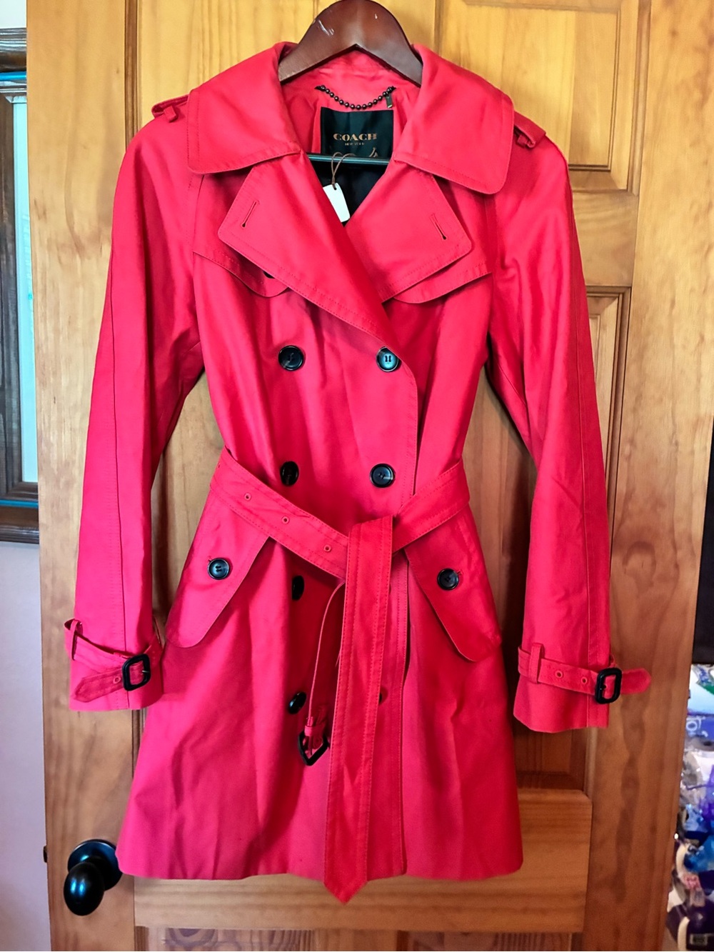 COACH Women's Deep Red Ruby Double-Breasted Trench Coat size S - New With Tag
